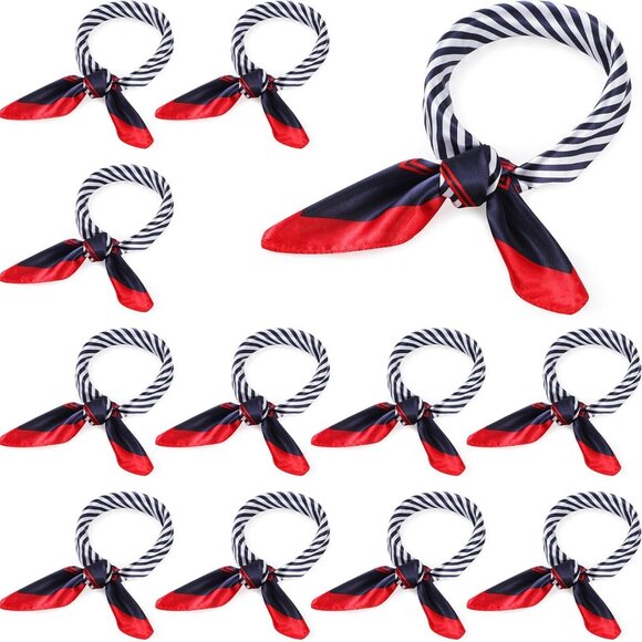 Nautical Square Scarf Imitated Silk 19.69x19.69in Red White Blue Women Ladies - Picture 1 of 7